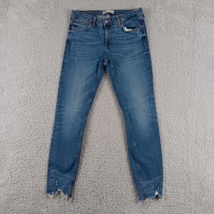 Zara Premium Denim The Skinny Jeans Blue High Rise Frayed Hem Womens Size 8